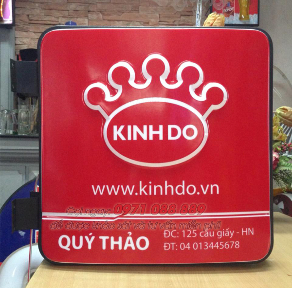 biển quảng cáo hộp đèn mica hút nổi kinh đô